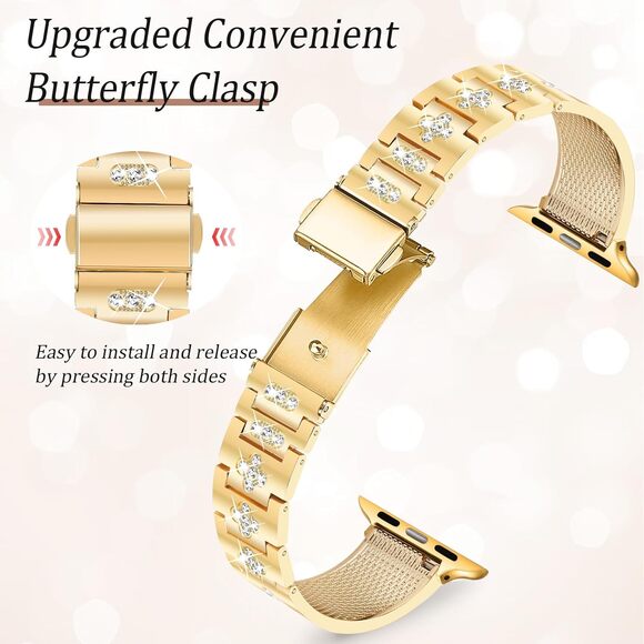 New Newlibery Gold Toned 38mm Four Leaf Clover Apple iWatch Replacement Band - Picture 6 of 8